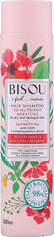 Shampoo mit Paranuss-Extrakt, Manuka-Honig und Keratin für trockenes und strapaziertes Haar - Bisou Hair Shampoo 3D-Nutrien & Restore