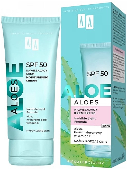 Feuchtigkeitsspendende Aloe-Gesichtscreme SPF 50 - AA Cosmetics Aloes Moisturising Cream SPF50  — Bild N1