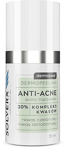Peeling für das Gesicht mit Azelainsäure und Lactobionsäure 20% - Solverx Dermopeel Peeling Anti-Acne — Bild N1