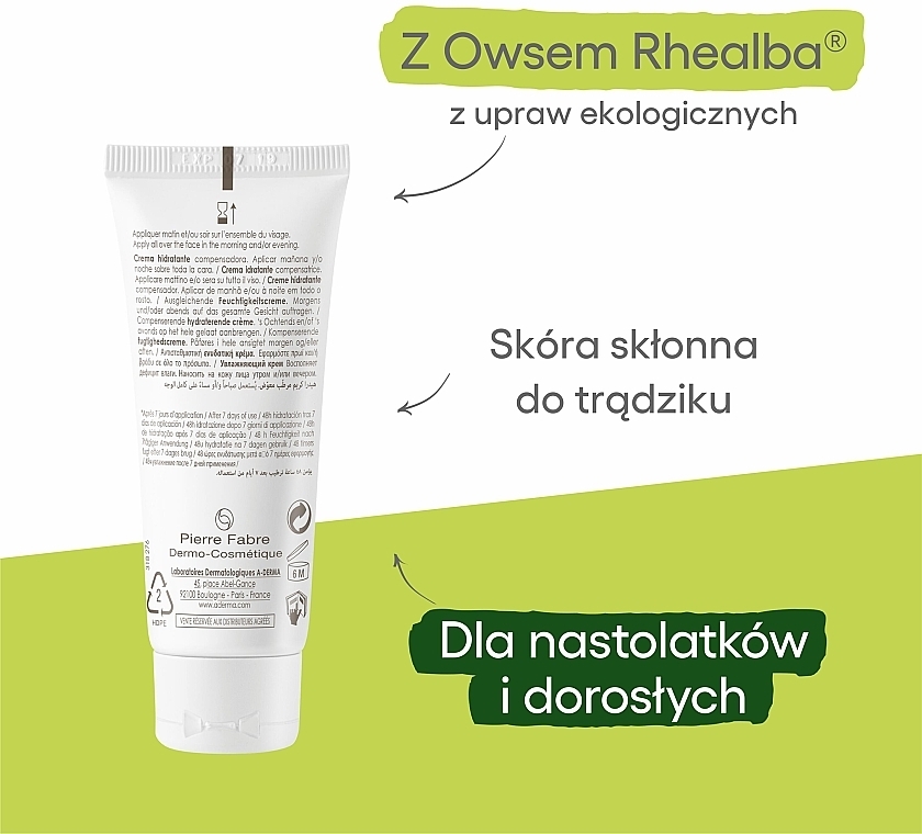 Feuchtigkeitsspendende Gesichtscreme für zu Akne neigende Haut - A-Derma Phys-AC Hydra Compensating Cream — Bild N4