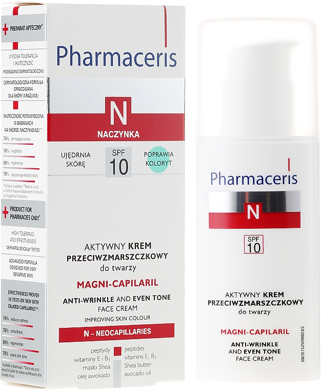 Aktive Anti-Falten ausgleichende Gesichtscreme für Kapillarhaut SPF 10 - Pharmaceris N Magni-Capilaril Active Anti-Wrinkle Cream — Foto N1