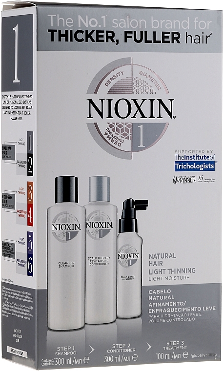 Haarpflegeset - Nioxin Hair System 1 Kit (Shampoo 300ml + Conditioner 300ml + Haarmaske 100ml) — Bild N1