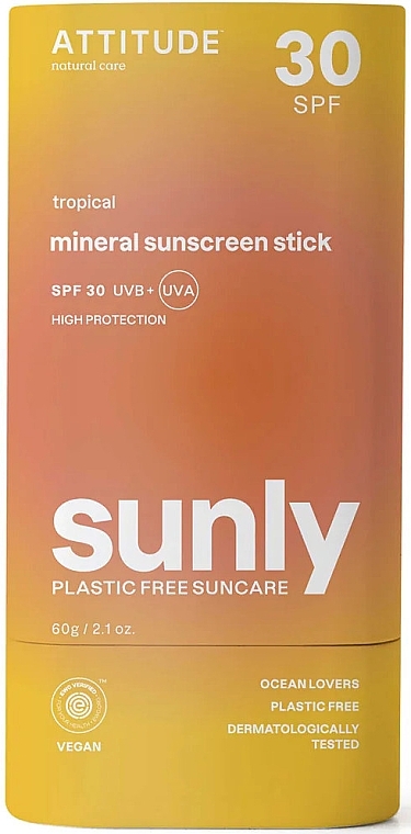 Tropischer Sonnenschutzstift - Attitude Sunly Mineral Sunscreen Stick SPF30 — Bild N1