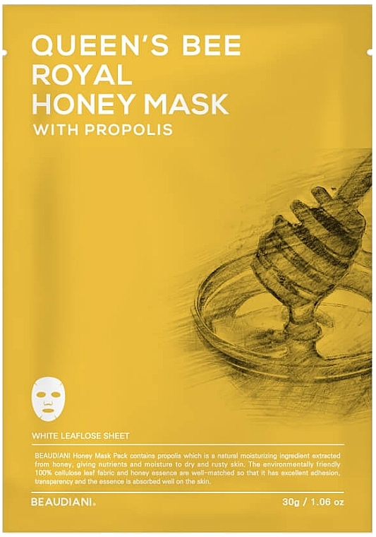 Nährende und feuchtigkeitsspendende Tuchmaske für das Gesicht mit Honig und Propolis - Beaudiani Queen's Bee Royal Honey Mask With Propolis — Bild N1