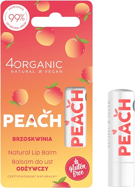 Natürlicher und pflegender Lippenbalsam Pfirsich - 4Organic Natural Lip Balm Peach — Bild N1