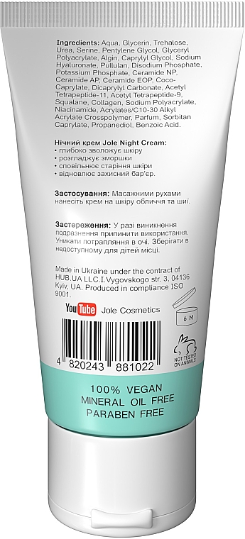 Revitalisierende Nachtcreme mit Hyaluronsäure und Ceramiden - Jole Night Cream Anti-Aging Facial Cream — Bild N2