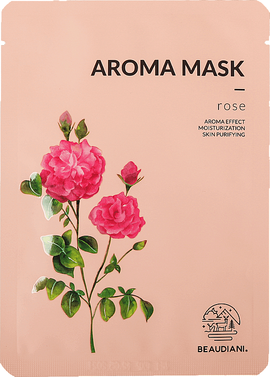 Nährende Tuchmaske für das Gesicht mit Damaszener-Rosen-Essenz für trockene, dehydrierte und gestresste Haut - Beaudiani Aroma Mask Rose — Bild N1