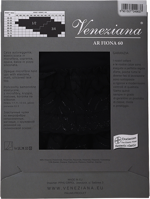 Halterlose Damenstümpfe mit Spitzenband Ar Fiona 60 Den nero - Veneziana — Bild N2