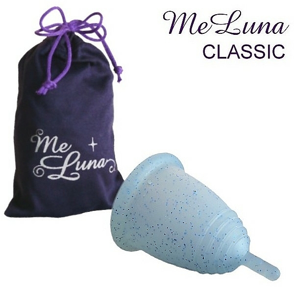 Menstruationstasse Größe M hellblau mit Glitzer - MeLuna Classic Menstrual Cup Stem — Bild N1