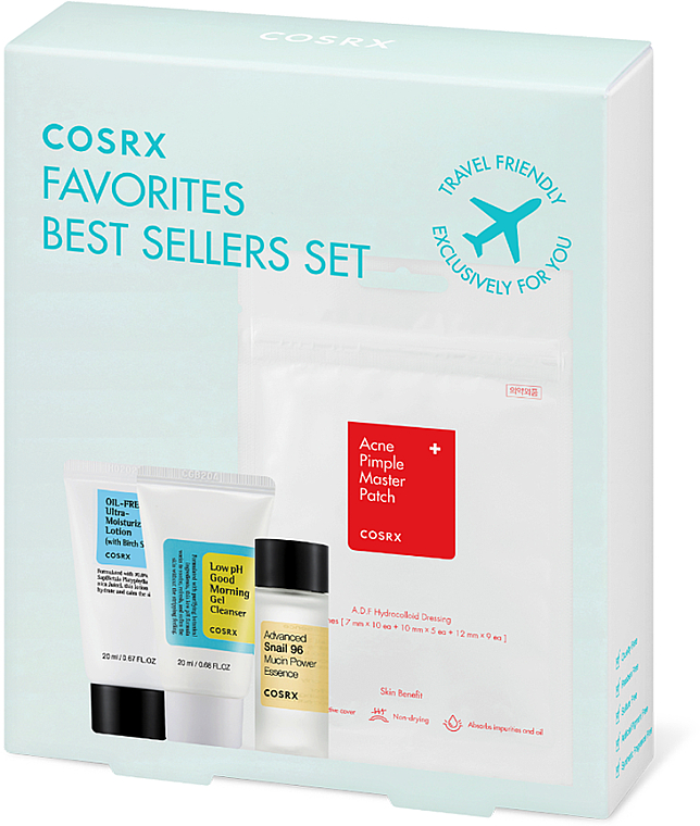 Gesichtspflegeset - CosRx Favorites Best Sellers (Gesichtsreinigungsgel 20ml + Gesichtspatches 24St. + Gesichtsessenz 20ml + Gesichtslotion 20ml) — Bild N1