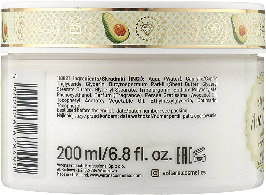 Pflegende Körperbutter mit Avocado - Vollare Cosmetics VegeBar Avo Cool Nourishing Body Butter — Bild N2
