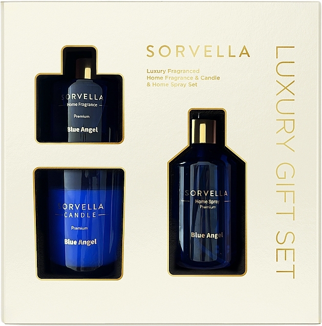 Nagellack-Set - Sorvella Perfume Home Fragrance Blue Angel (diffuser/120ml + candle/170g + home/spray/250ml) — Bild N1