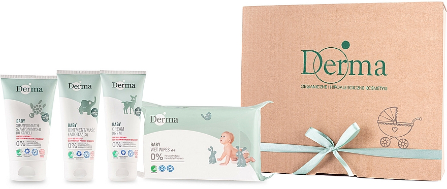 Körperpflegeset für Babys - Derma Eco Baby (Körpercreme 100ml + Salbe 100ml + Shampoo 150ml + Feuchttücher 64St.) — Bild N1