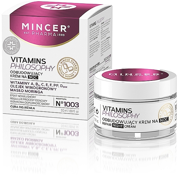 Regenerierende Nachtcreme für reife Gesichtshaut - Mincer Pharma Vitamins Philosophy Face Night Cream № 1003