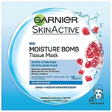 Düfte, Parfümerie und Kosmetik Extra feuchtigkeitsspendende Tuchmaske mit Granatapfel-Extrakt - Garnier Skin Active Pomegranate Moisture Bomb Eye Tissue Mask