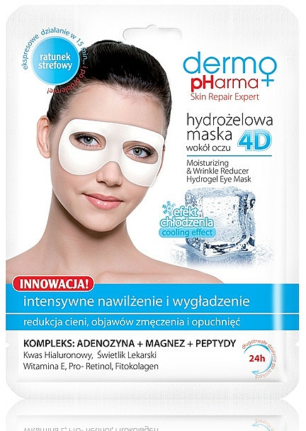 Feuchtigkeitsspendende Augenmaske gegen Falten - Dermo Pharma 4D Moisturizing & Wrinkle Reduct Hydrogel Eye Mask — Bild N1