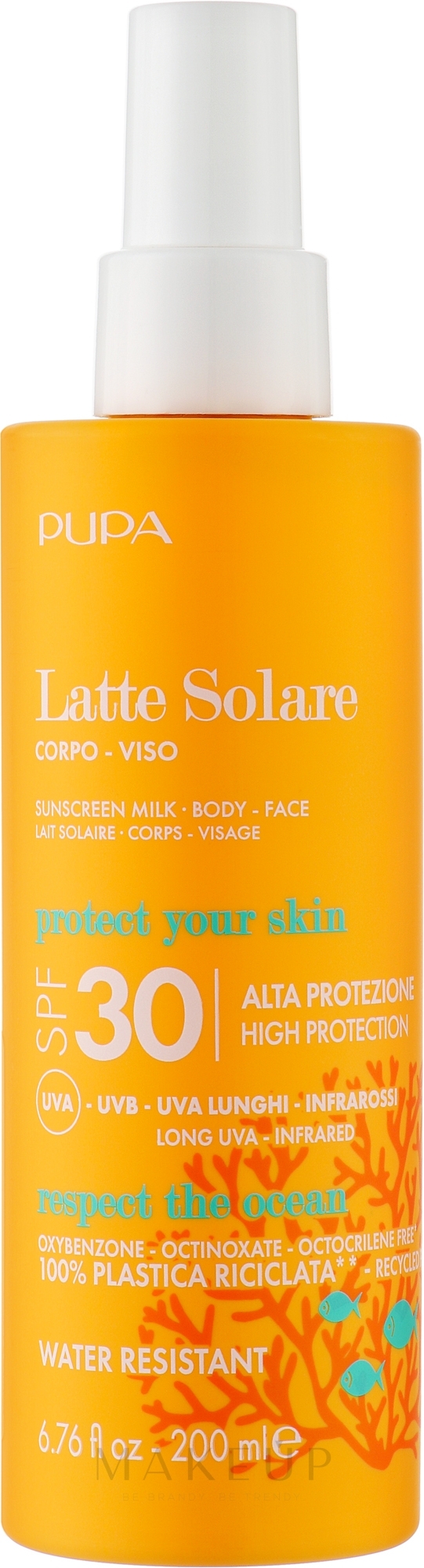 Sonnenschutzmilch für Gesicht und Körper - Pupa Sunscreen Milk High Protection SPF 30 — Bild 200 ml