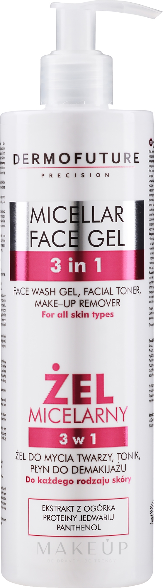 3in1 Mizellen-Gesichtsreinigungsgel mit Gurkenextrakt, Seidenproteinen und Panthenol - DermoFuture Micellar Face Gel — Foto 400 ml