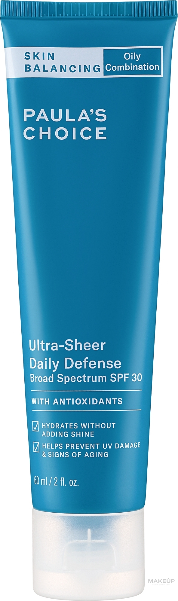 Mattierende und feuchtigkeitsspendende Sonnenschutzcreme für das Gesicht - Paula's Choice Skin Balancing Ultra-Sheer Daily Defense SPF30  — Bild 60 ml