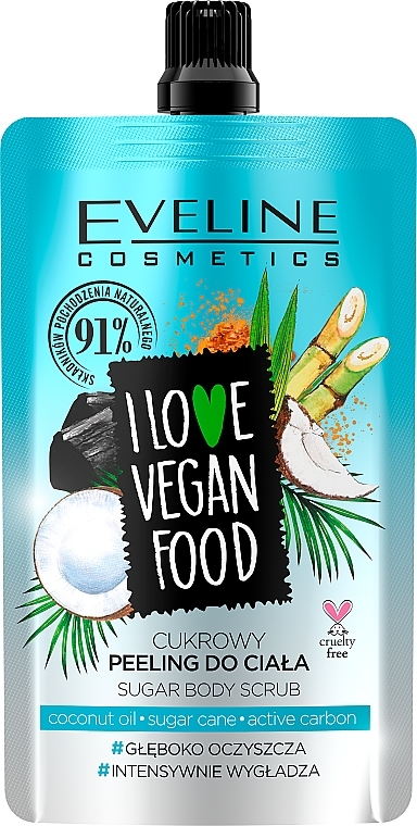 Zuckerpeeling für den Körper mit Kokosnuss - Eveline Cosmetics I Love Vegan Food Sugar Body Scrub Coconut