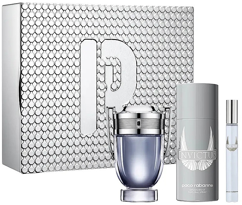 Duftset (Eau de Toilette 100ml + Deospray 150ml+ Eau de Toilette 10ml)  - Paco Rabanne Invictus  — Bild N1