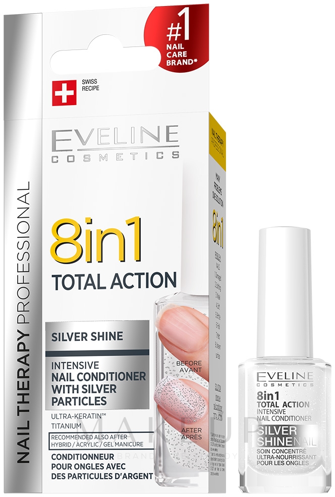 Nagelconditioner mit Silberpartikeln 8in1 - Eveline Cosmetics 8in1 Silver Shine Nail Therapy — Foto 12 ml