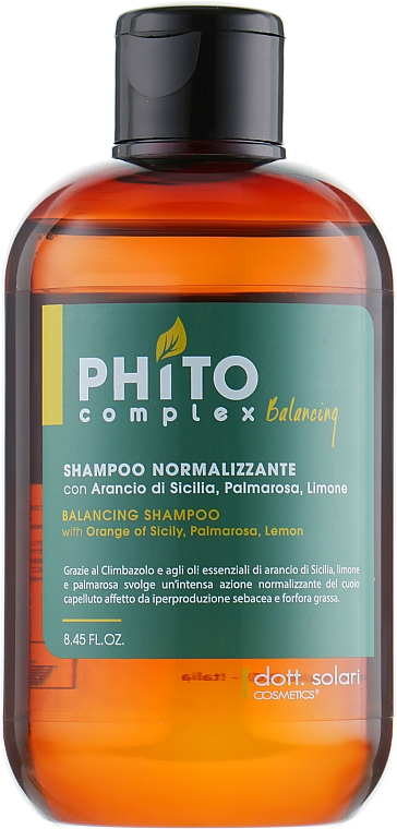 Ausgleichendes Haarshampoo mit ätherischen Öle von Orange aus Sizilien, Zitrone und Palmarosa - Dott. Solari Phito Complex Balancing Shampoo — Bild N1