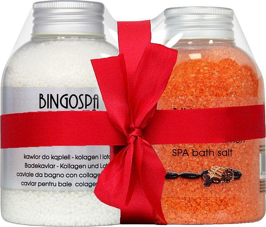 Körperpflegeset zum Baden - BingoSpa Bath Salt (Badesalz mit Zimt und Koffein-Extrakt 600g + Badesalz mit Lotusöl und Kollagen 380g) — Bild N1