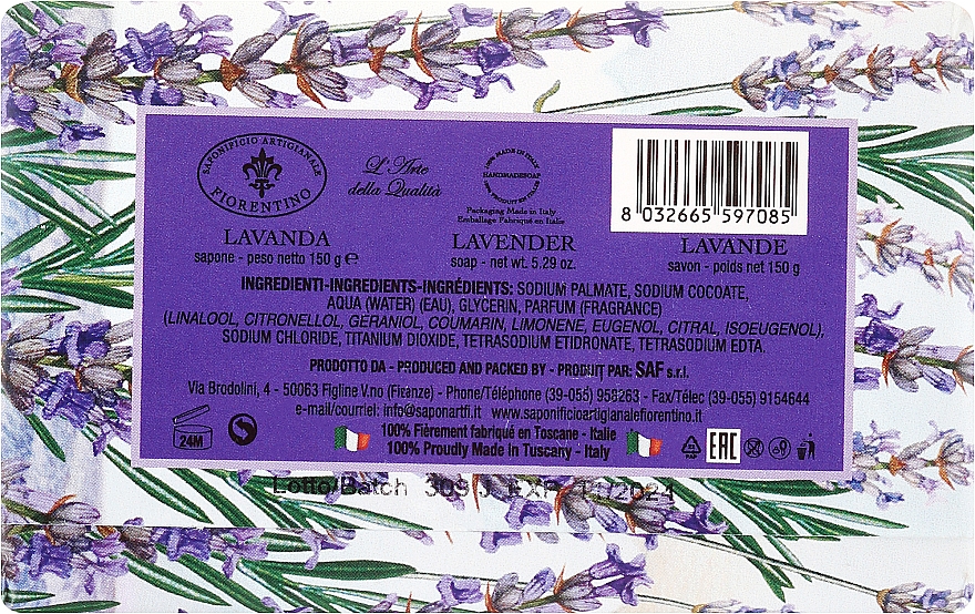 Naturseife mit Lavandelduft - Saponificio Artigianale Fiorentino Masaccio Lavender Soap — Bild N3