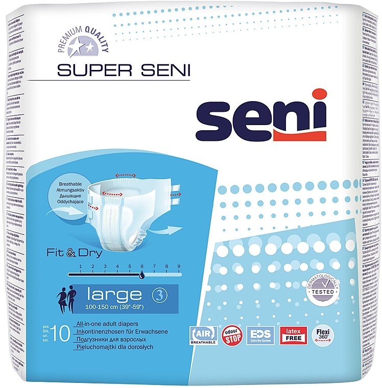 Windeln für Erwachsene 100-150 cm 10 St. - Seni Super Seni Large 3 Fit & Dry  — Bild N1