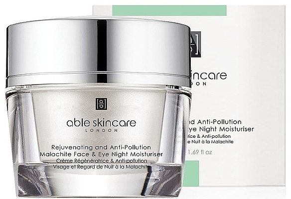 Feuchtigkeitsspendende Nachtcreme für Gesicht und Augenpartie - Able Skincare City Shield+ Rejuvenating & Anti-Pollution Malachite Face & Eye Night Moisturiser — Bild N1