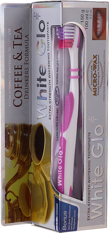 Set - White Glo Coffee & Tea Drinkers Formula Whitening Toothpaste (Zahnpasta 100ml + Zahnbürste) — Bild N1