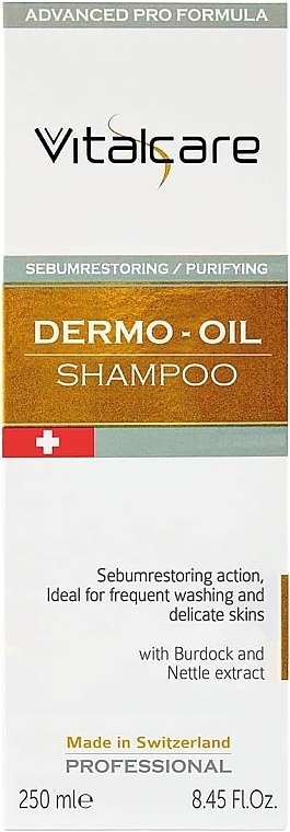 Talgregulierendes Shampoo mit Kletten- und Brennesselextrakten - Vitalcare Professional Made In Swiss Dermo-Oil Shampoo  — Bild N1