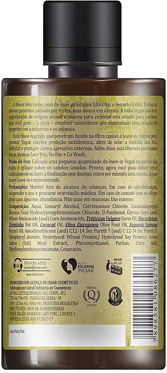 Leave-in-Haarcreme - Inoar Vegan Leave-In Cream Oleo De Coco & Oleo de Oliva — Bild N2