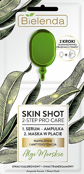 Gesichtspflegeset mit Algen - Bielenda Skin Shot 2-Step Pro Care (Gesichtsserum 3ml + Gesichtsmaske 1 St.)