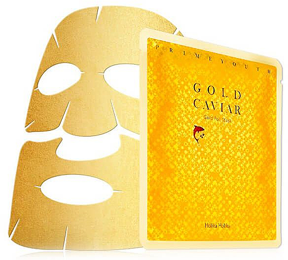 Tuchmaske für das Gesicht mit goldenen Partikeln - Holika Holika Prime Youth Gold Caviar Gold Foil Mask — Bild N1