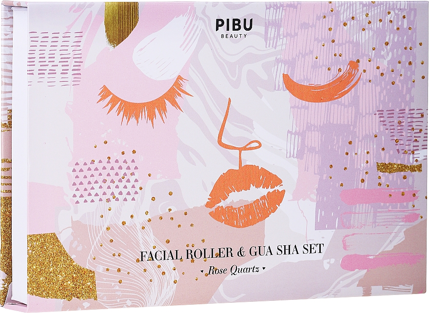 Gesichtspflegeset - Pibu Beauty Rose Quartz Facial Roller & Gua Sha Set (Massageroller) — Bild N1