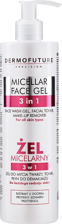 3in1 Mizellen-Gesichtsreinigungsgel mit Gurkenextrakt, Seidenproteinen und Panthenol - DermoFuture Micellar Face Gel