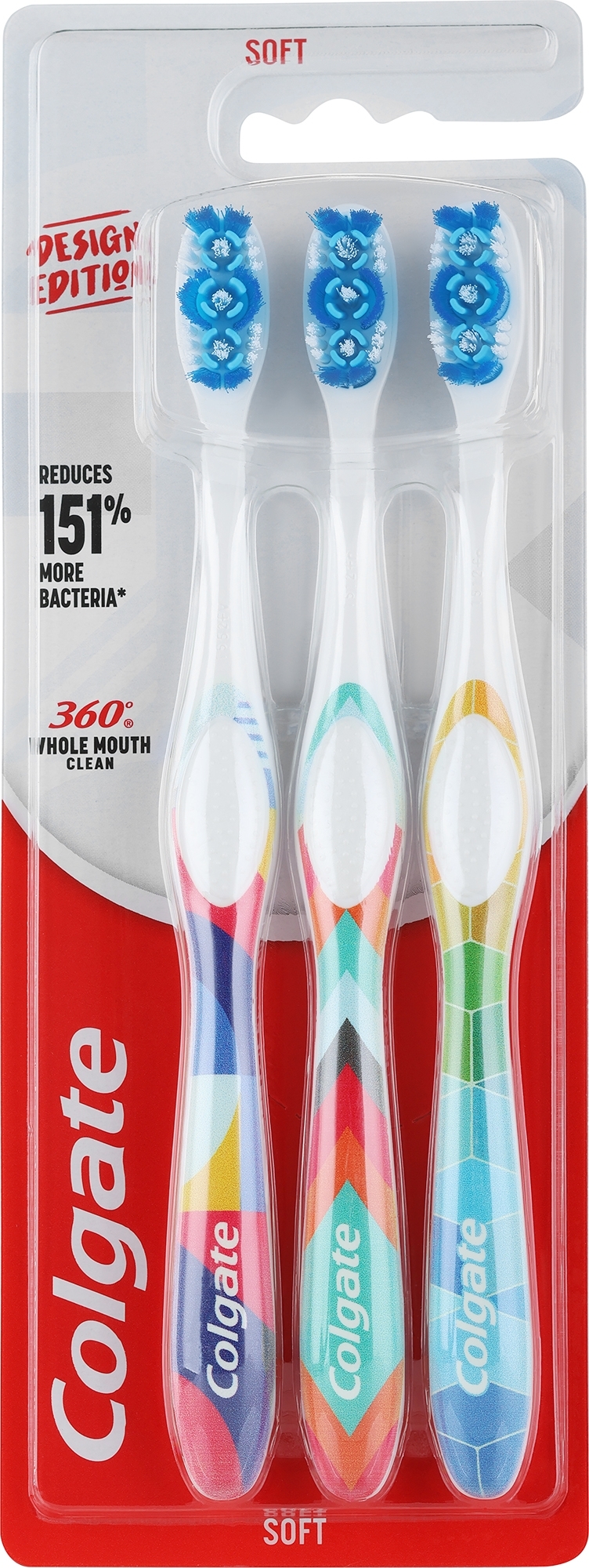 Weiche Zahnbürsten, 3 St., Muster 4 - Colgate 360 Design Edition — Bild 3 St.