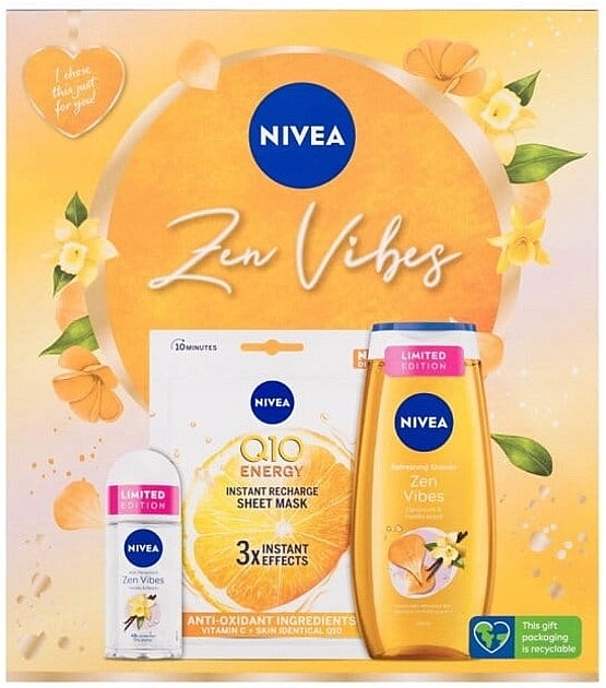 Gesichts- und Körperpflegeset - NIVEA Zen Vibes (Tuchmaske für das Gesicht 1 St. + Duschgel 250ml + Deo-Roll-on 50ml) — Bild N1