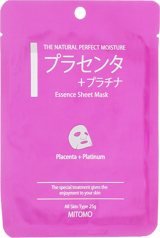 Tuchmaske für das Gesicht mit Plazenta und Nanopartikeln aus Platin - Mitomo Essence Sheet Mask Placenta + Platinum — Bild N1