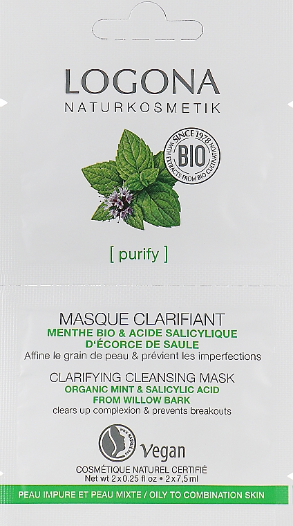 Reinigende Biomaske für fettige- und Mischhaut - Logona Facial Care Cleansing Mask — Bild N1