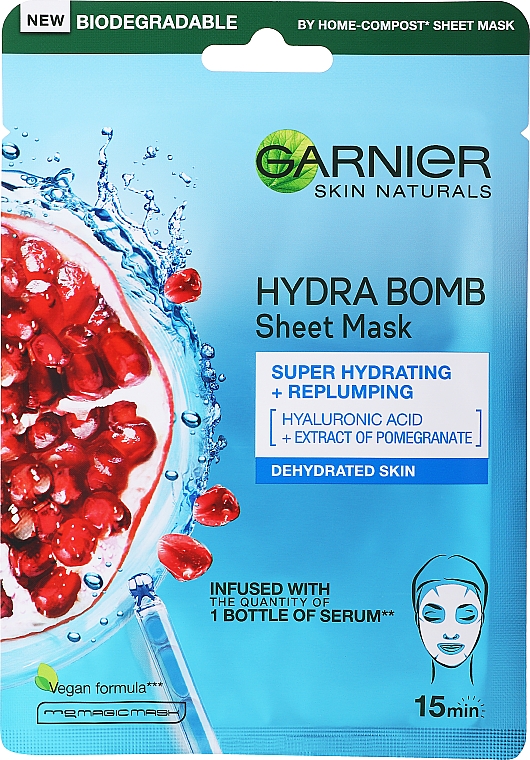 Intensiv feuchtigkeitsspendende Tuchmaske mit Granatapfelextrakt und Hyaluronsäure - Garnier Skin Naturals Hydra Bomb Tissue Mask — Bild N3