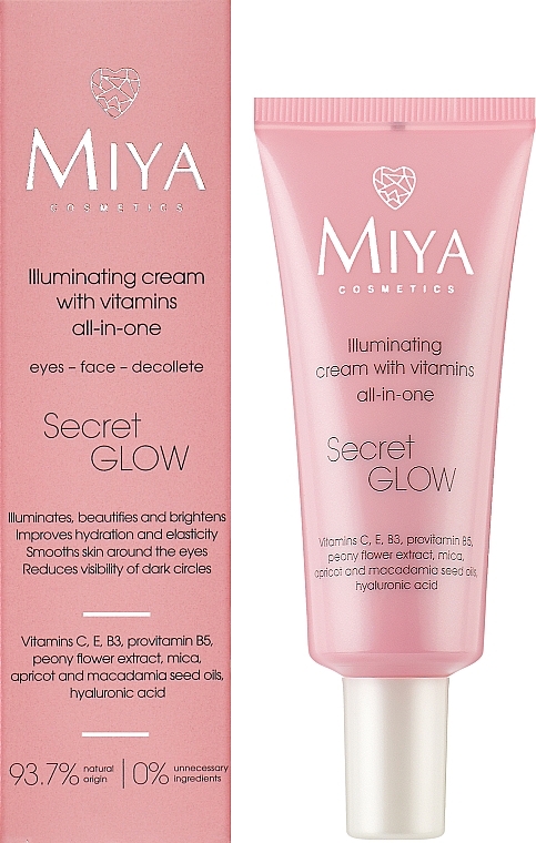 Aufhellende Creme für Augen, Gesicht und Dekolleté mit Vitamin C, E und B3, Provitamin B5 und Hyaluronsäure - Miya Cosmetics Secret Glow — Bild N2