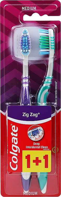 Zahnbürste mittel Zig Zag lila, grün 2 St. - Colgate Zig Zag Plus Medium — Bild N1