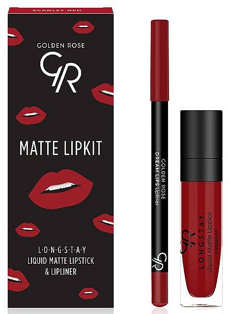 Golden Rose Matte LipKit Scarlet Red (Lippenstift 5.5 ml + Lippenkonturenstift 1.6g) - Lippen-Make-up Set — Bild N1