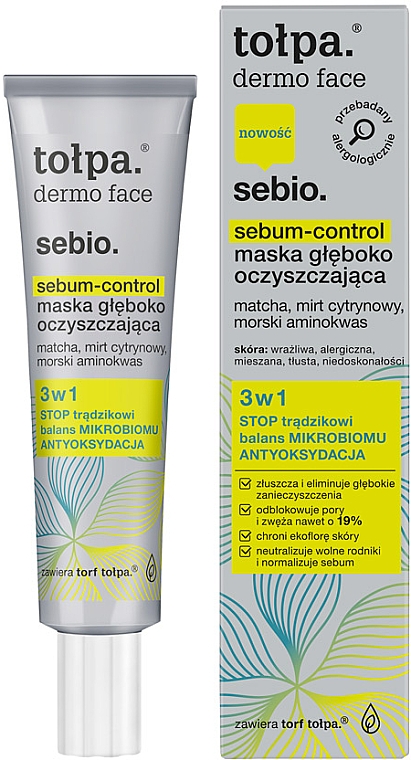 Tiefenreinigende und seboregulierende Gesichtsmaske mit Matcha und Zitronenmyrte - Tolpa Dermo Face Sebum-Control Deep Cleansing Mask — Bild N1