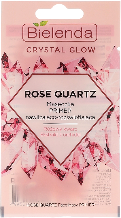 Feuchtigkeitsspendende und aufhellende Primer-Maske für das Gesicht mit rosa Quarz und Orchideenextrakt - Bielenda Crystal Glow Rose Quartz