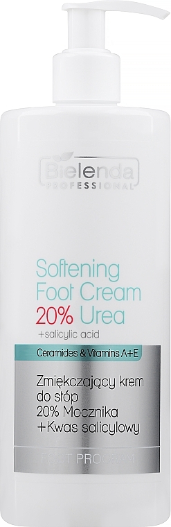 Weichmachende Fußcreme mit Salicylsäure und Vitaminen A und E - Bielenda Professional Podo Expert Program Softening Foot Cream 20% Urea