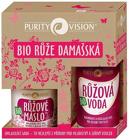 Körperpflegeset - Purity Vision Bio Rejuvenating Set With Damask Roses (Erfrischendes Rosenwasser für Gesicht und Körper 100ml + Körperbutter mit Rosenöl 120ml) — Bild N1